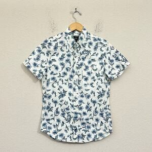 J. CREW Flex Washed Shirt White Blue Floral Button Down SS Cotton NWT